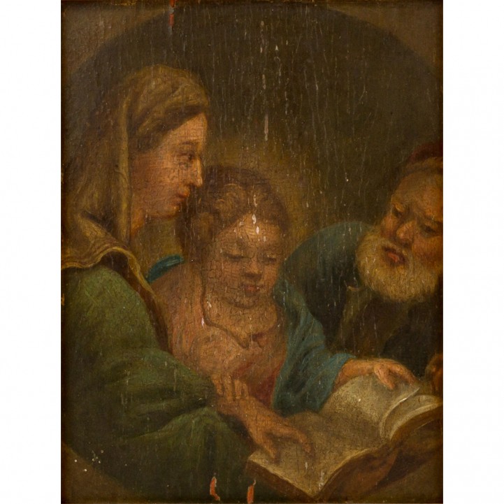 MALER 19. Jh., "Die Heiligen Anna und Joachim lehren Maria das Lesen", 