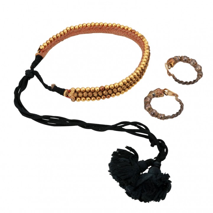 Konvolut 2-teilig, antikes Halsband aus Indien und Ohrringe, 
