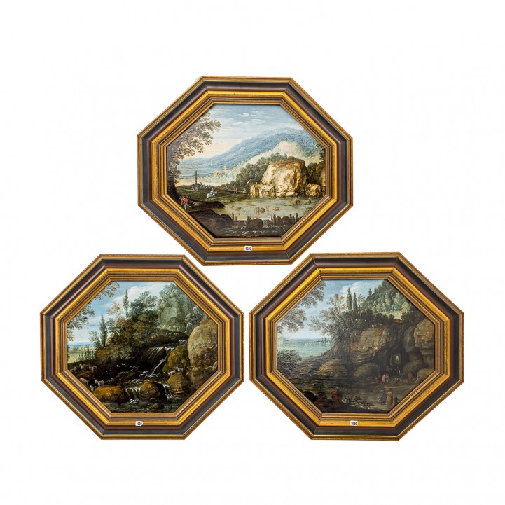 RYCKAERT, MARTEN (Antwerpen 1587-1631), 3 Landschaften mit Personen und Tieren, 