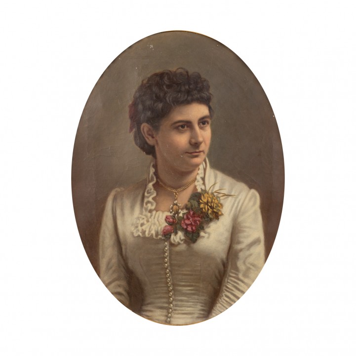 STAUB, Gustav, ATTRIBUIERT (tätig um 1880), 'Jungen Dame in weißem Kleid', im Prunkrahmen,  