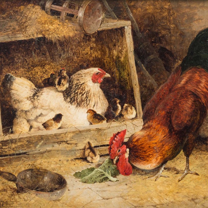 VALTER, FREDERICK E. (um 1850/60-1930, englischer Maler), "Hühnervieh vor dem Stall", 