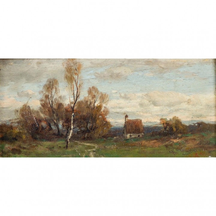 SPLITGERBER, AUGUST, ATTR. (Steingarden 1844-1918 München), "Kleine Landschaft mit Birken und Kapelle", 