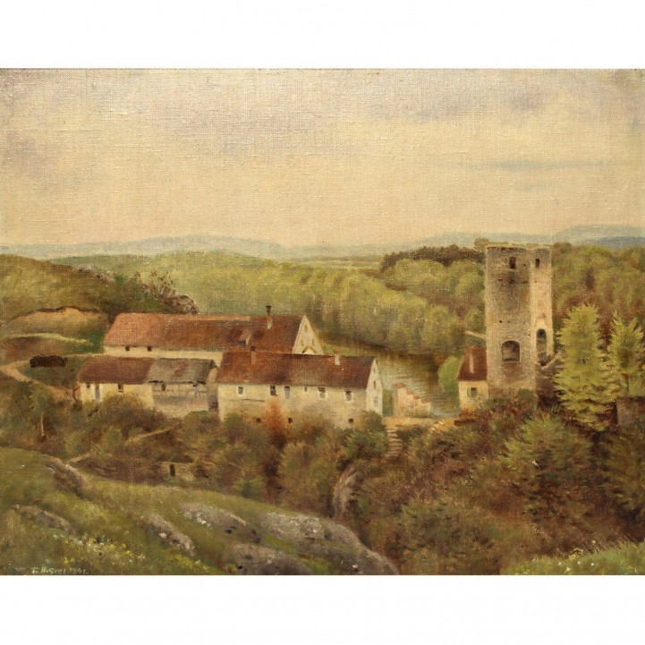 GREF, FRANZ HEINRICH (Stühlingen/Baden 1872 - 1957 Weilimdorf), 'Süddeutsche Landschaft mit Burg', 
