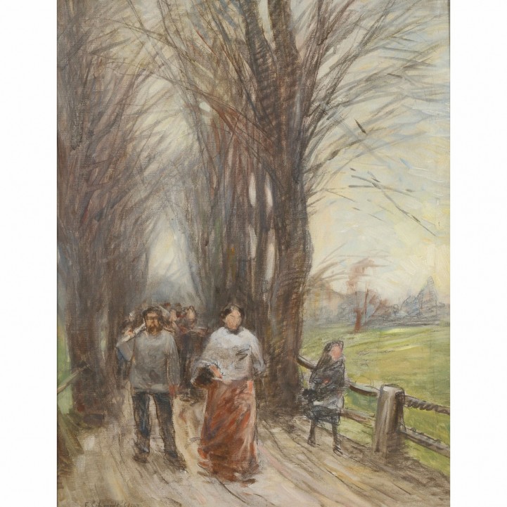 SCHMIDT-GLINZ, FRANZ (1860-1929), „Marschierende auf einer Allee“, 