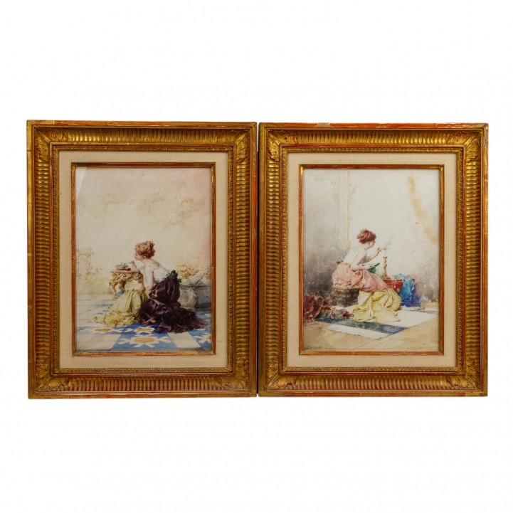 DE BEAUMONT, EDOUARD (1812-1888), Paar Aquarelle 'Galante Damen' 