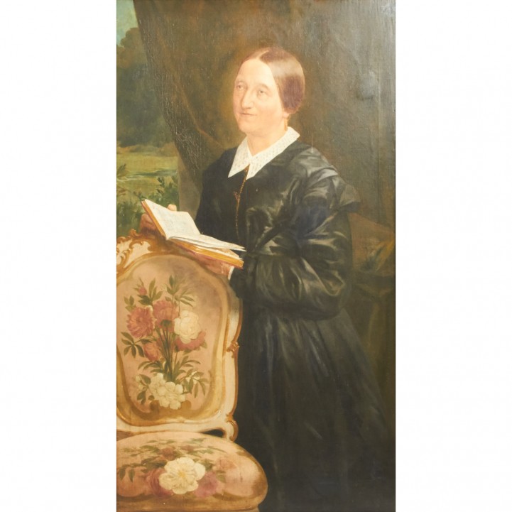 WINTHER (Maler/in 19./20. Jh.), "Dame beim Lesen, neben einem Stuhl stehend" 