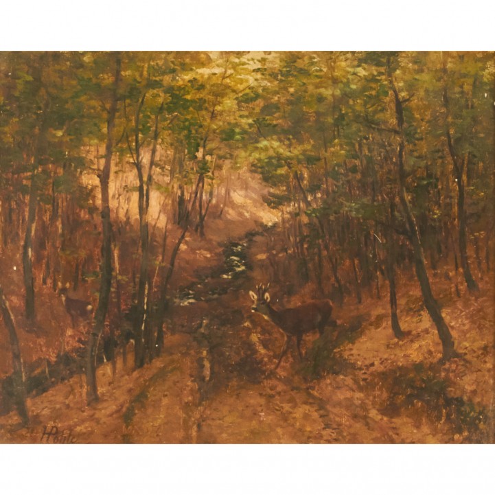 POHLE, HERMANN (1831-1901), 'Reh im Wald an einem Bach', 